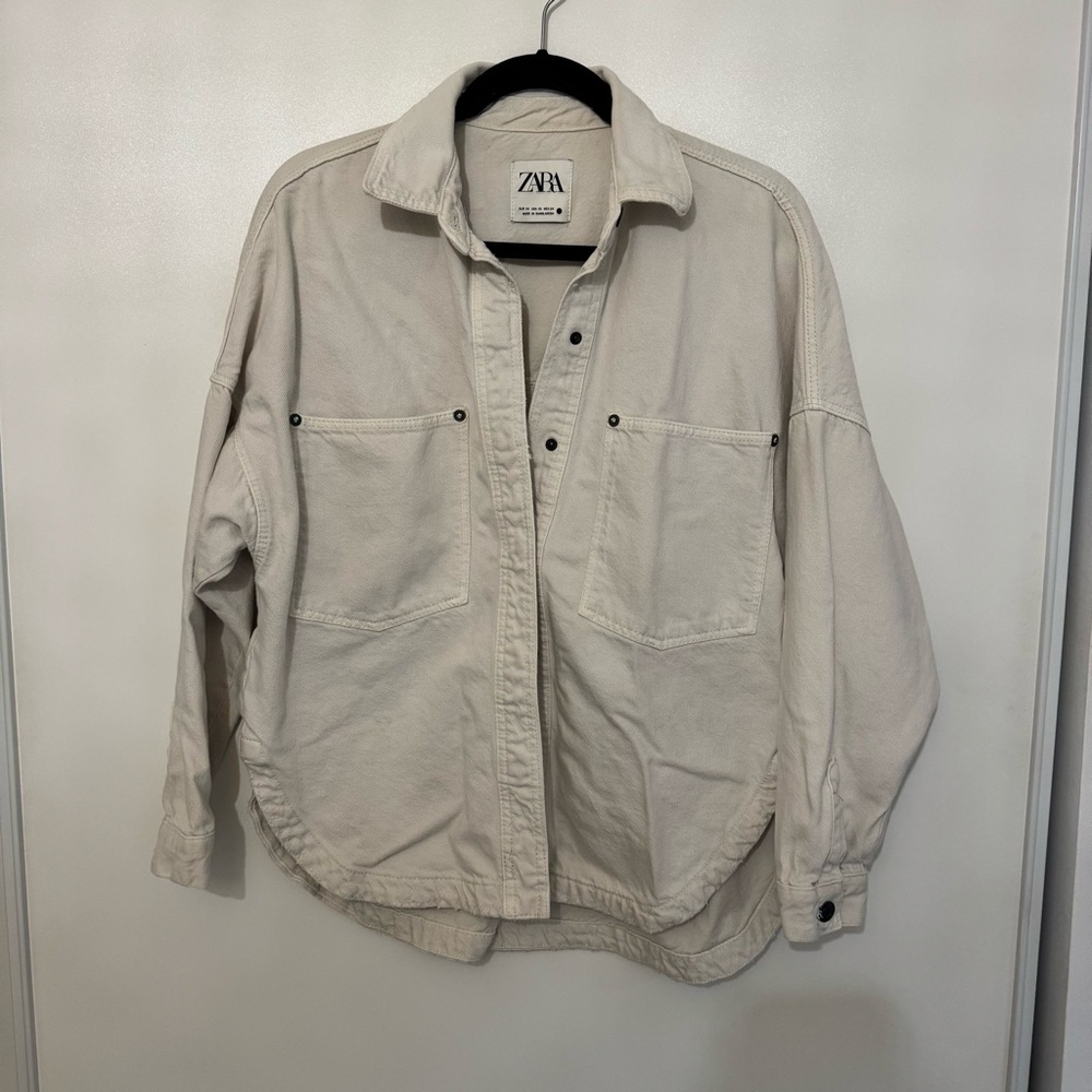 Zara Off-White Casual Jean Button Up Jacket
